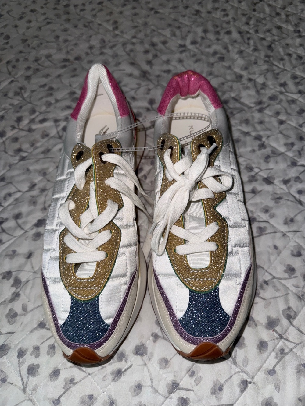 New Kurt Geiger White Multi-Color Lace-Up Sneakers